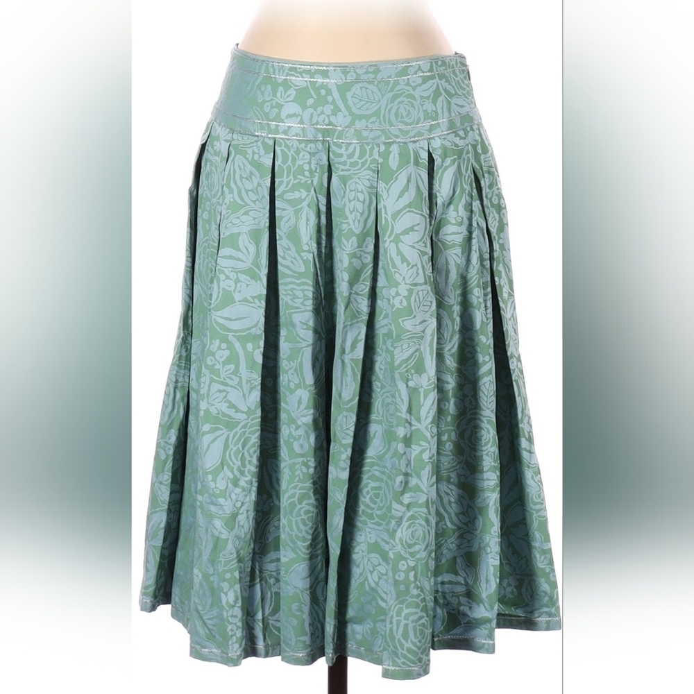 Intuitions Floral Green/Blue Full Pleated Skirt Size 2